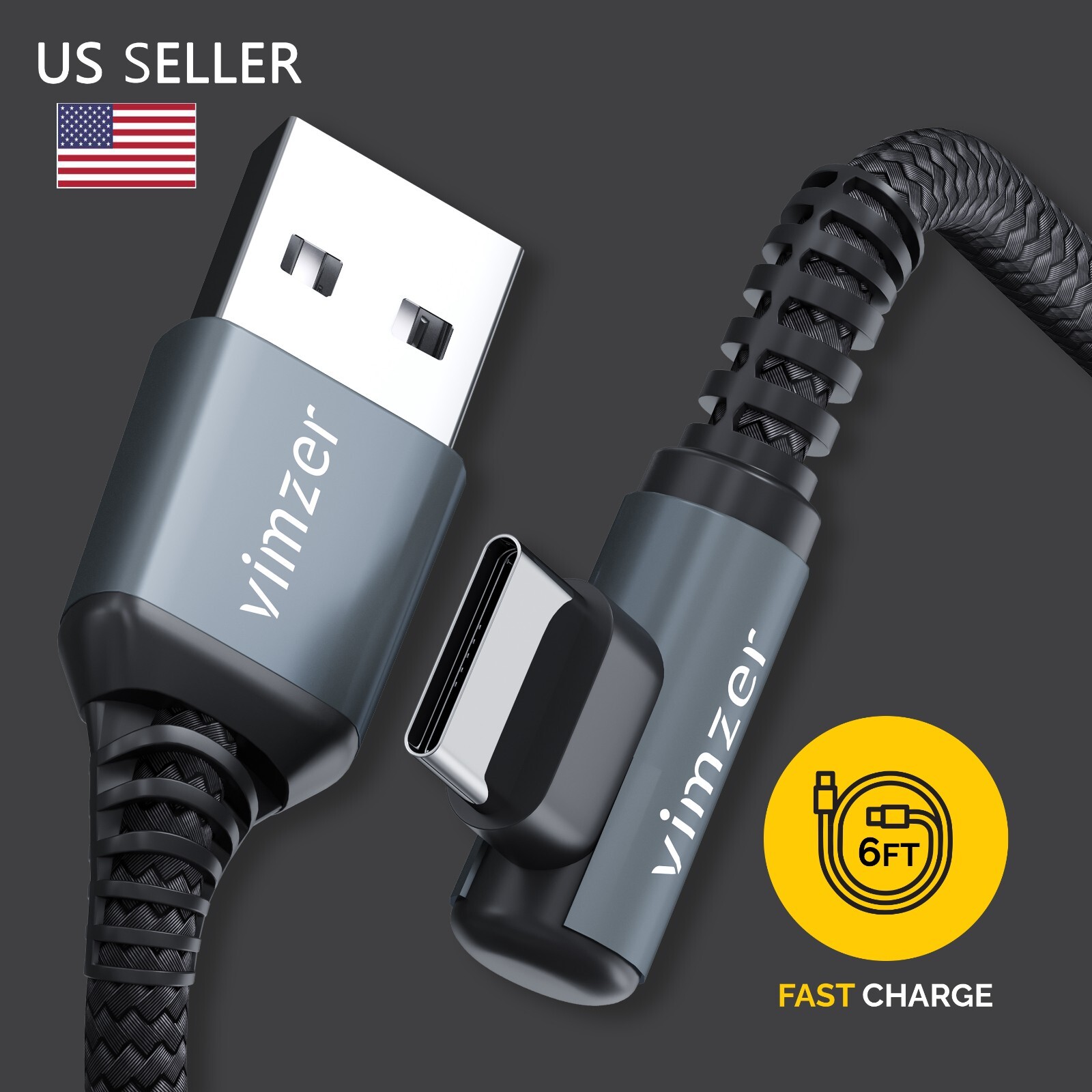 L Shape 90° USB-C Cable Fast Charger Right Angle Type-C Cord for Samsung Galaxy