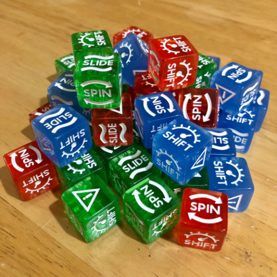36x Gaslands Dice - 12x RED 12x BLUE 12x GREEN - Skid/Handling Dice 16mm