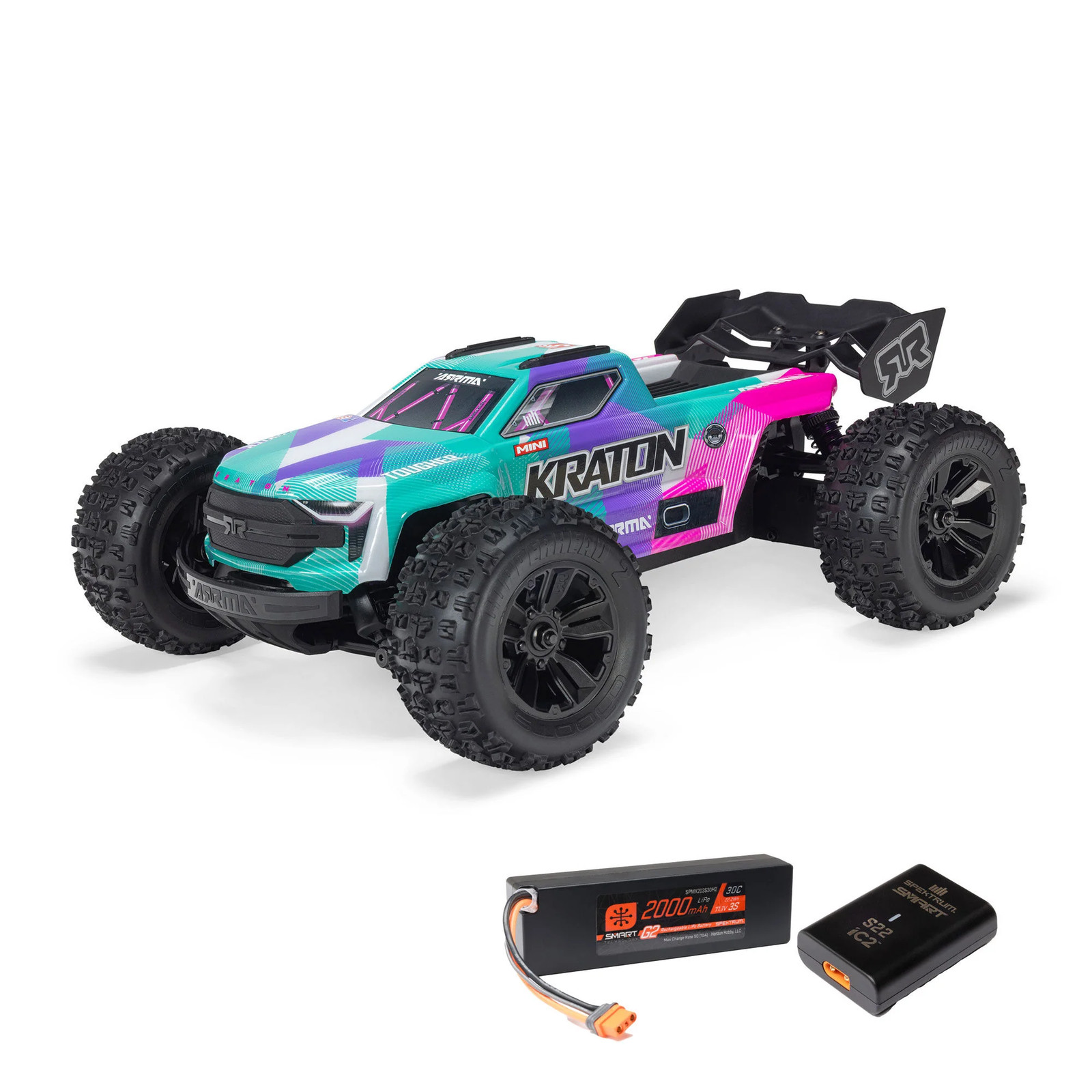 Arrma Mini Kraton 3S BLX 4X4 1/16 RTR Brushless Speed Monster Truck (Teal/Pink)