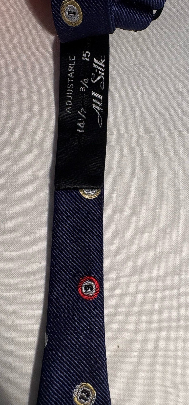 Rooster Bowtie Navy Blue Repp Pool Ball Pattern 100% Silk Self Tie, NWT