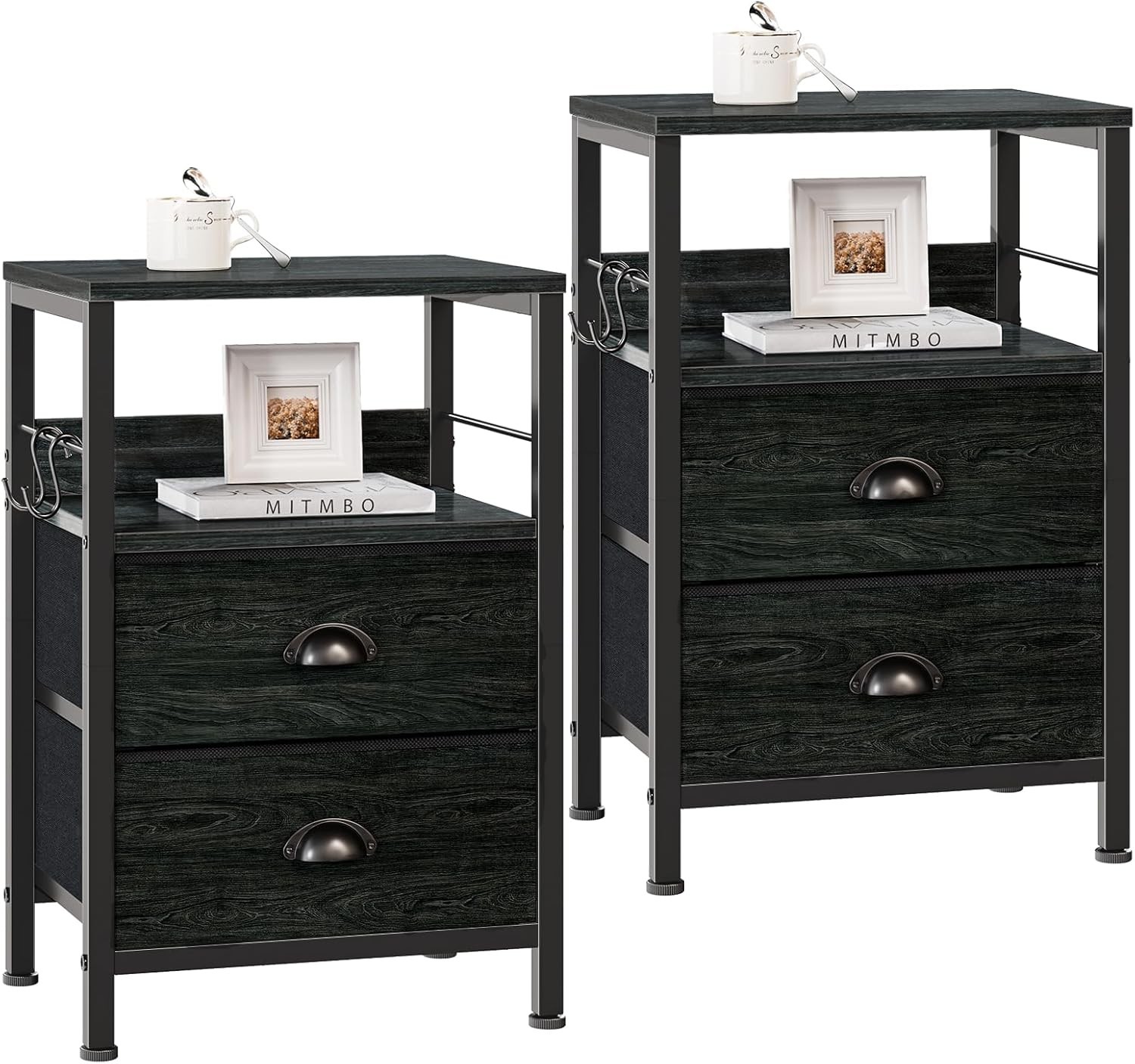 Furologee Nightstands Set 2 Night Stand W/ 2 Fabric Drawers Bedside Tables W/
