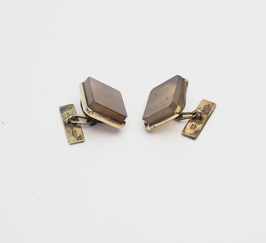 Vintage Soviet gilt 875 silver and agate square shape cufflinks