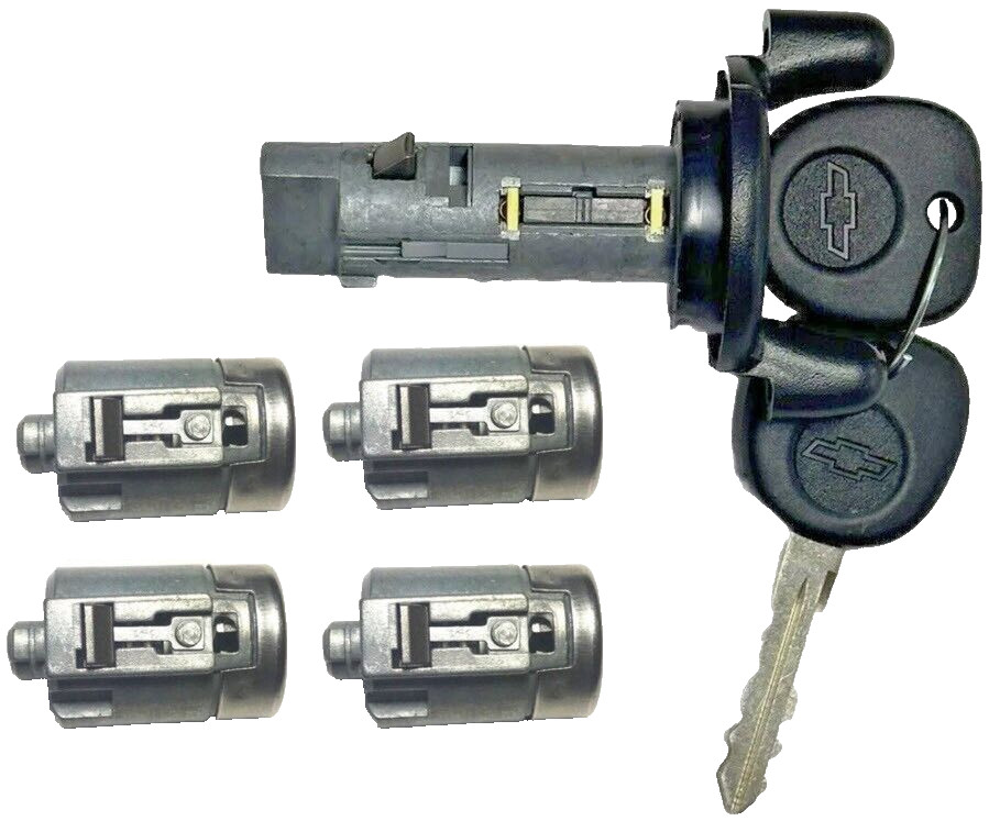 NEW CHEVROLET OEM IGNITION SWITCH LOCK CYLINDER + 4 DOOR LOCK CYLINDER + 2 KEYS