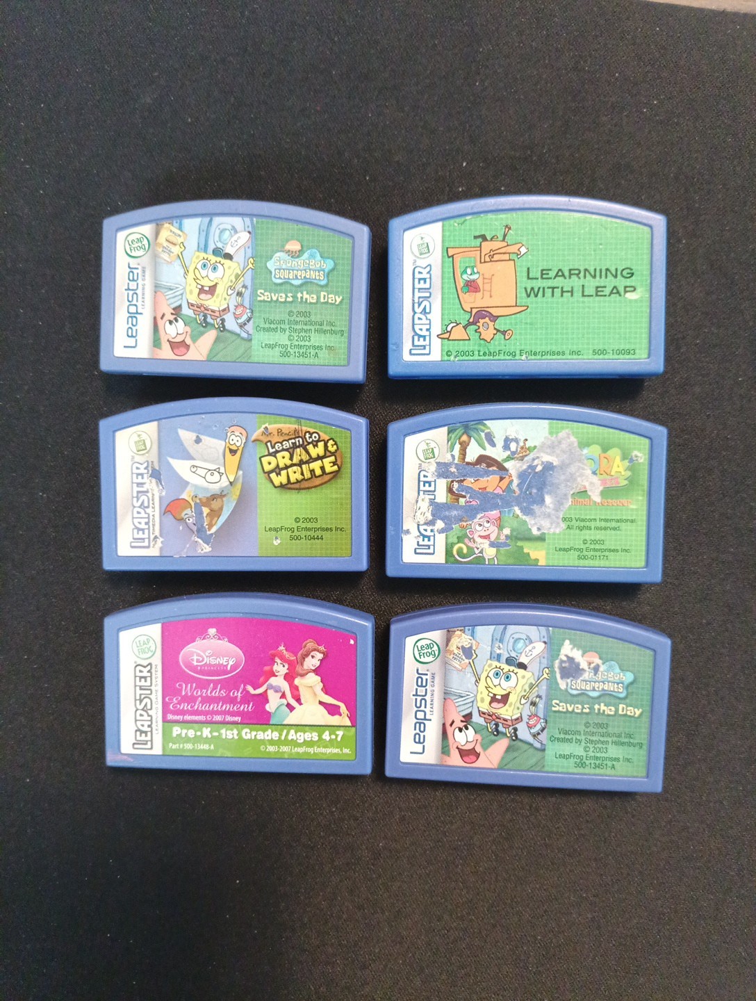 Lot of 6 Leapster LeapFrog Learning Game Cartridges  SpongeBob Disney Dora Leap