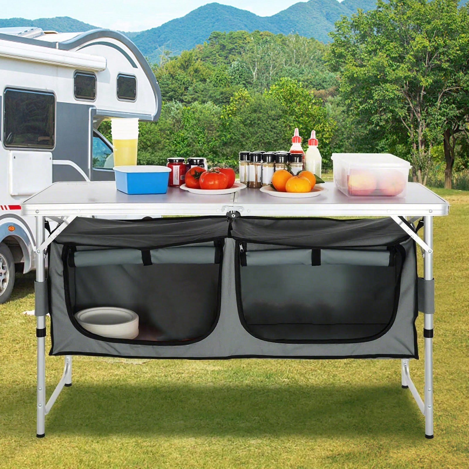 Table, Quick Set-Up Folding Camping Table With A Carrying , 3 Adjustable Heights
