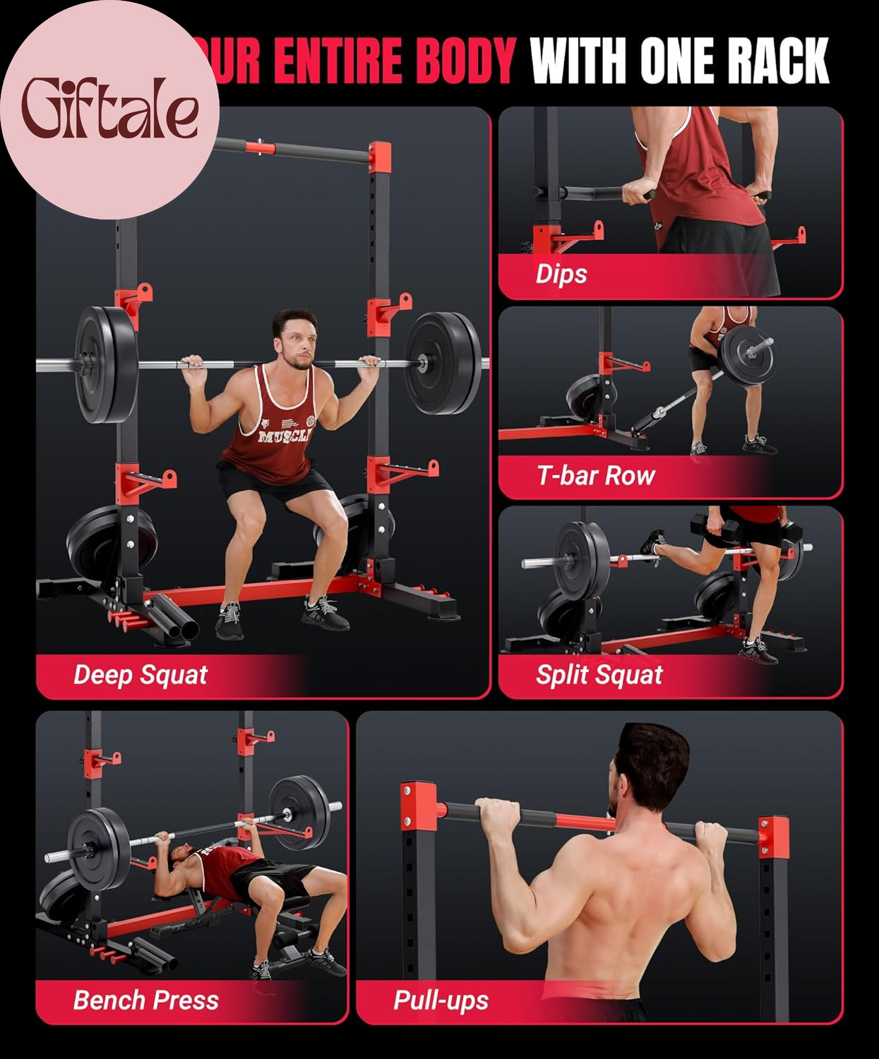 Smith Machine & Squat Rack Combo, Multi-Functional Power Racks with Adjustable W