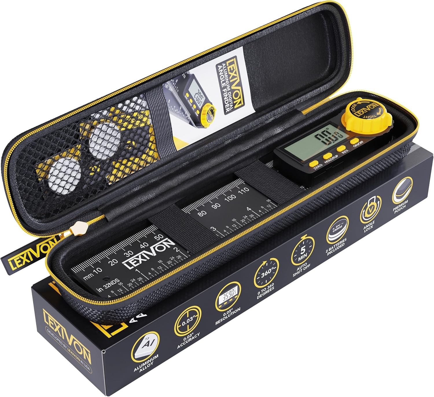 LEXIVON Aluminum Digital Angle Finder Gauge, 7-inch/180mm 7-inch/180mm, black