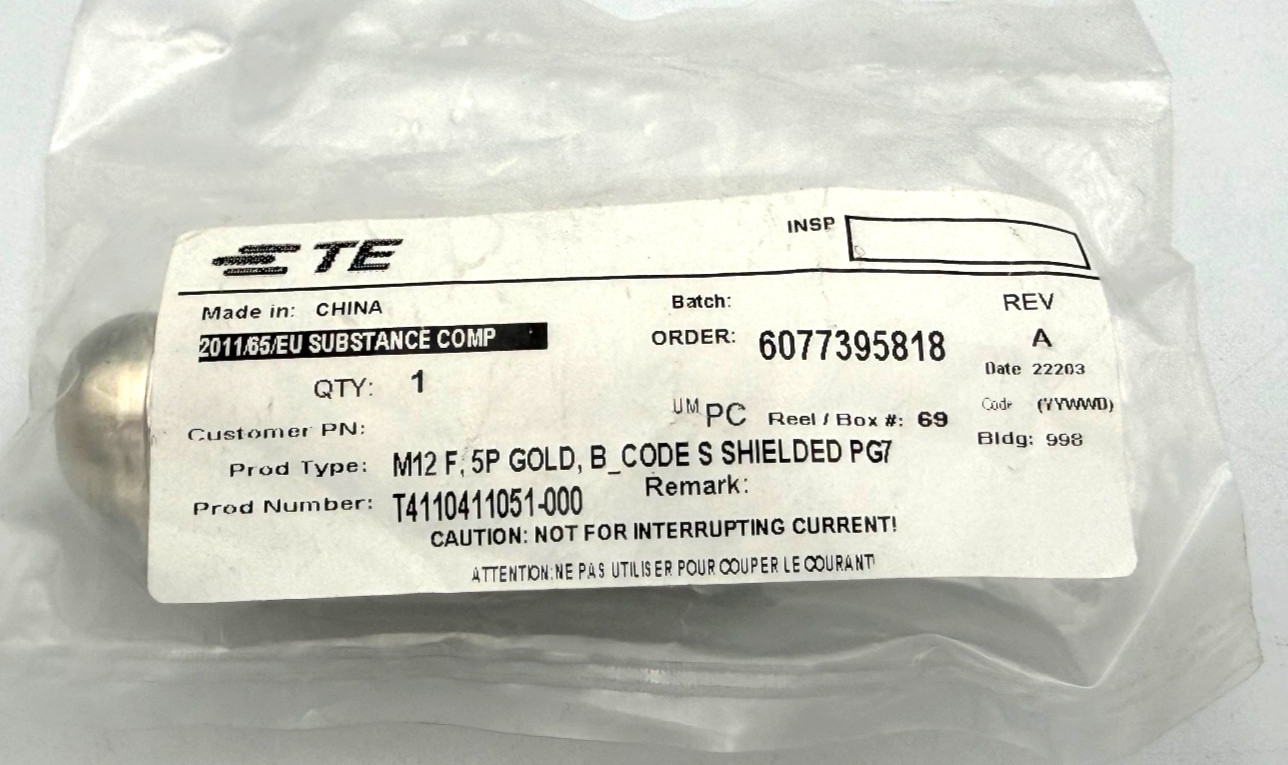 TE CONNECTIVITY T4110411051-000 M12 Circular Connector, Female 5-Pin, Straight