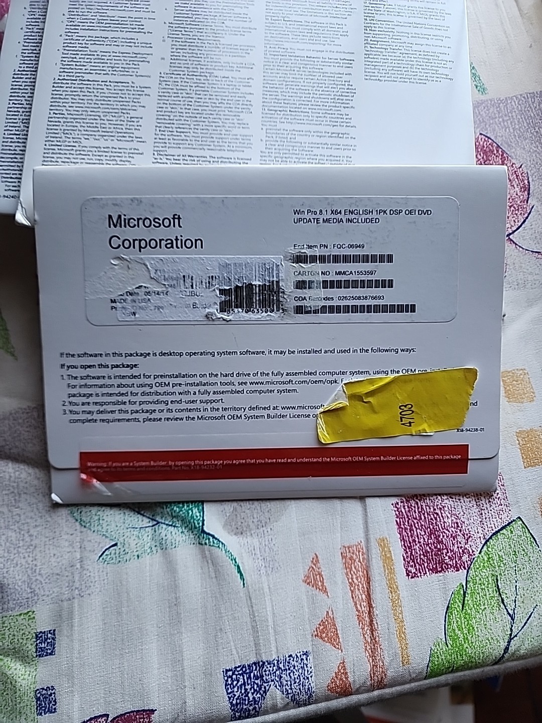 Microsoft Windows Pro 8.1 64 Bit Update Media Included