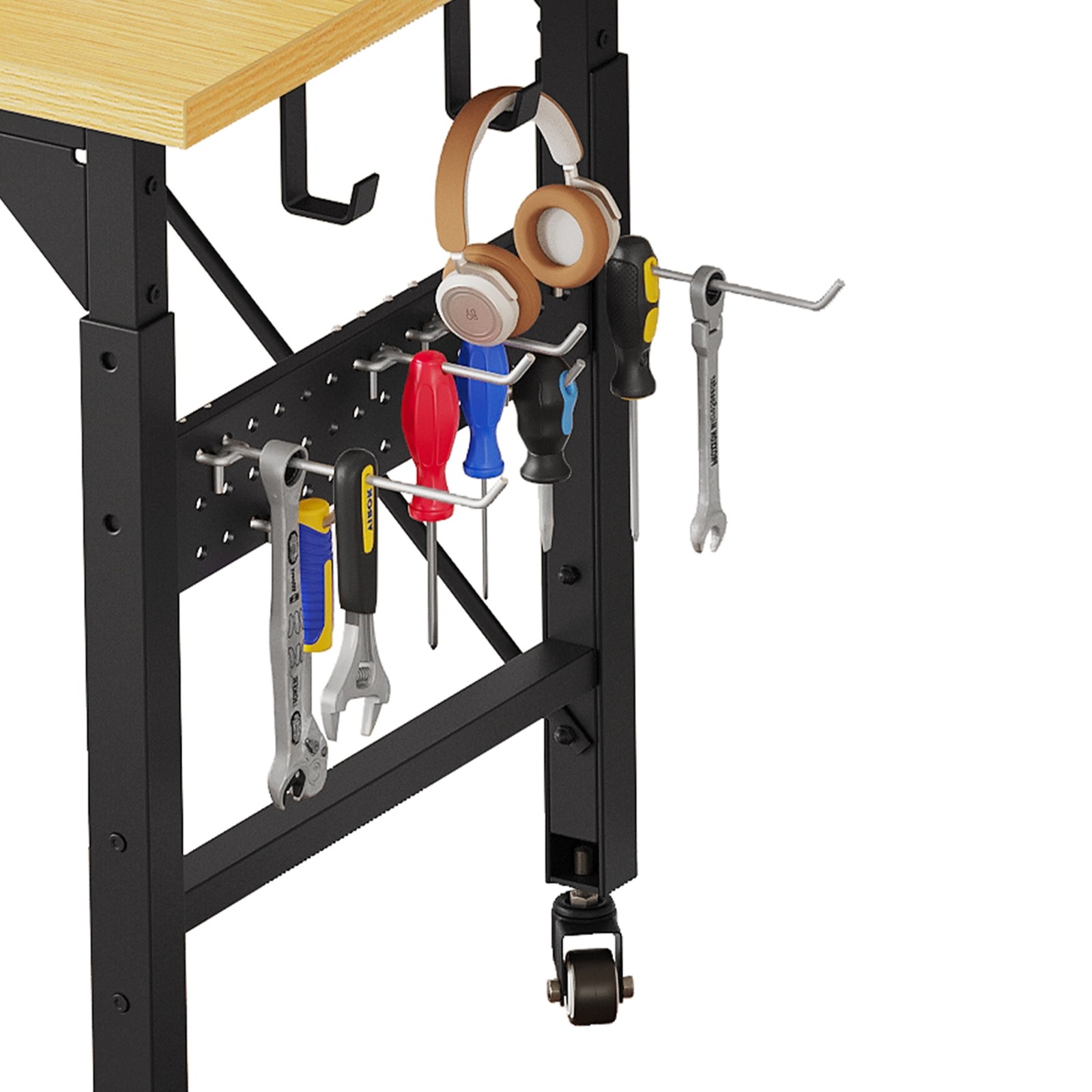 59” Heavy Duty Workbench w Pegboard Wheels Power Outlets 2000 lb