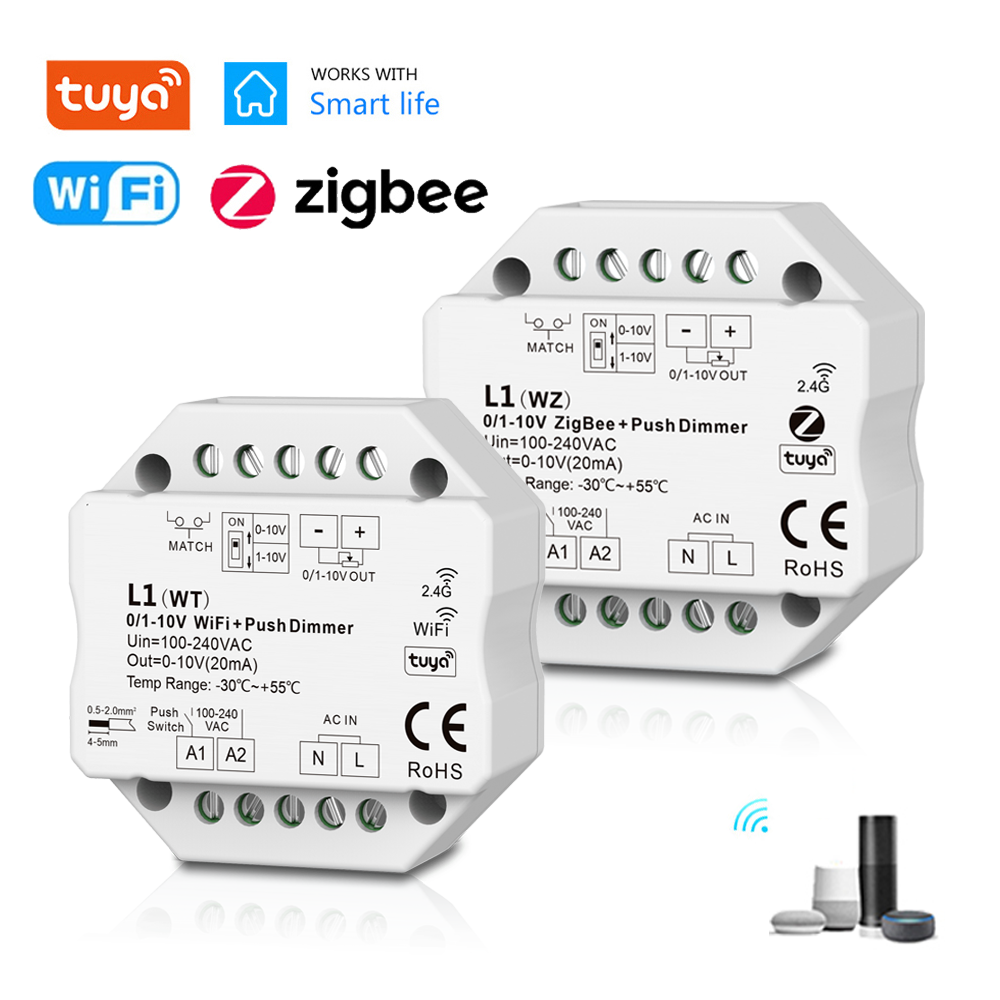 0/1-10V Tuya Zigbee WiFi RF AC Push LED Dimmer Switch Light Controller f Alexa