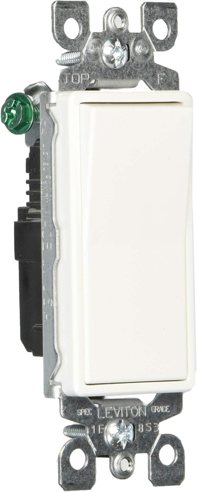 Leviton 5601-2W 15 Amp, 120/277V Decora Rocker Single-Pole AC Quiet Switch, Resi