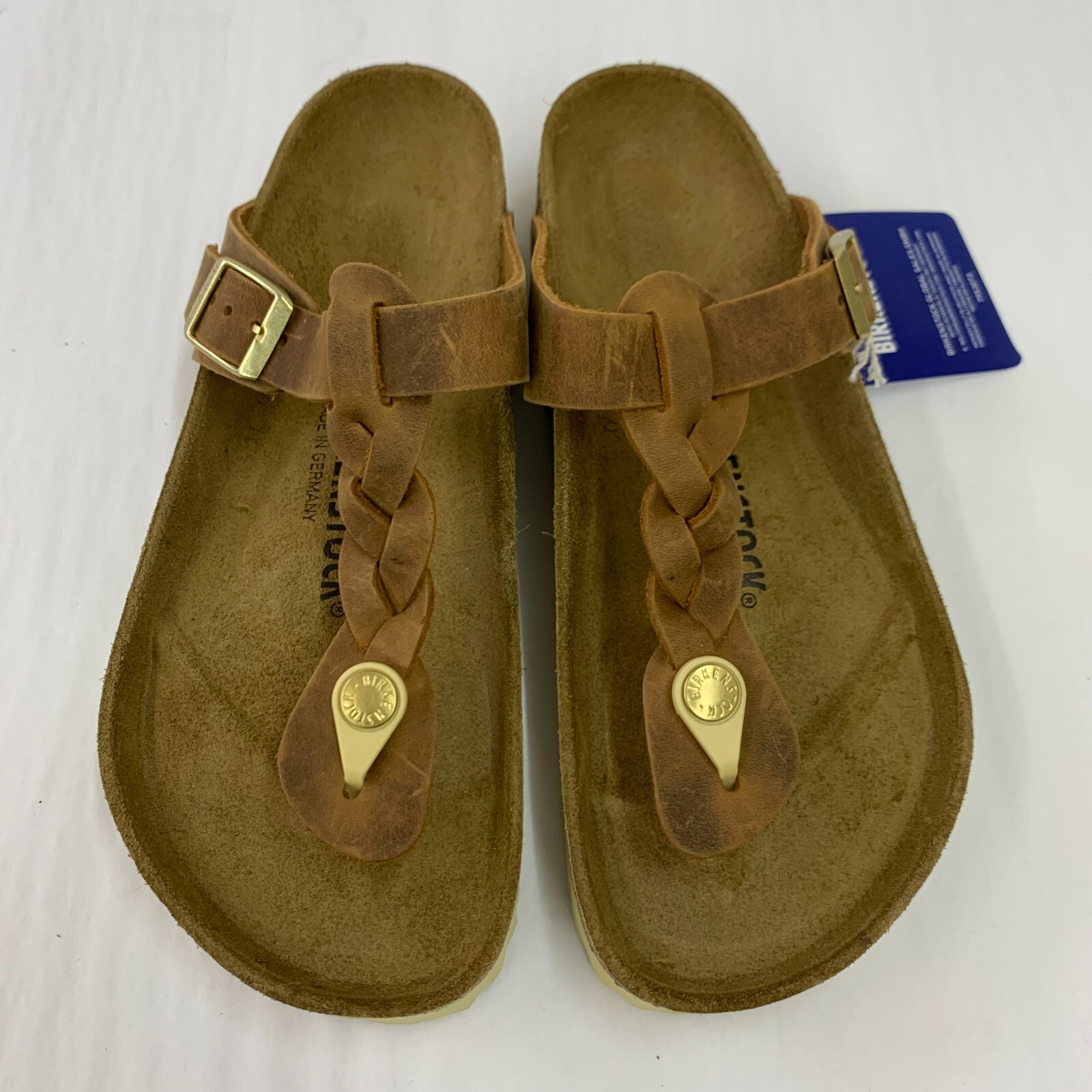 Birkenstock New w/o Box Gizeh Braided Cognac Oiled Leather Regular Select Size