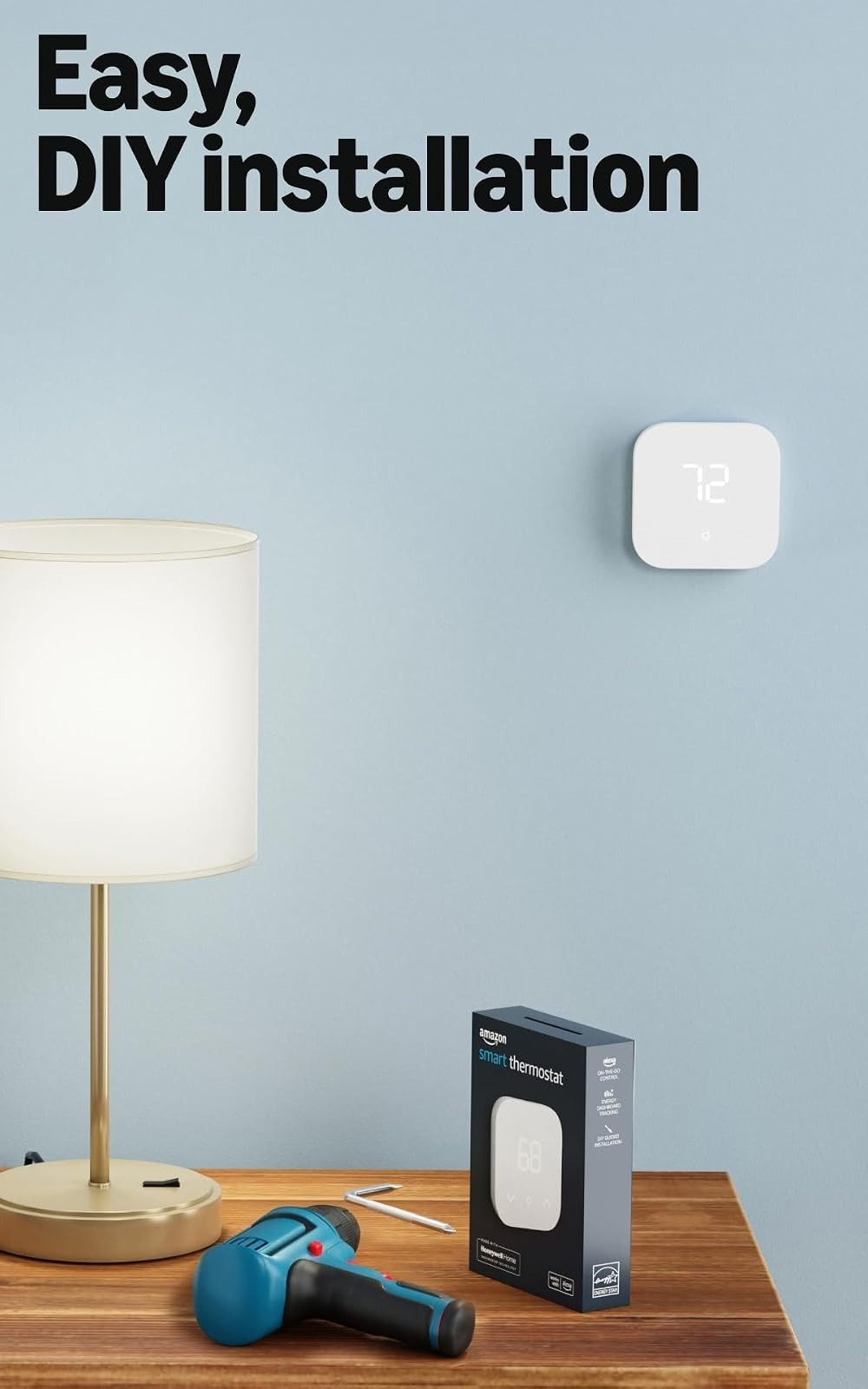 Amazon Smart Thermostat - Energy Saving, Alexa Compatible, C-wire Required