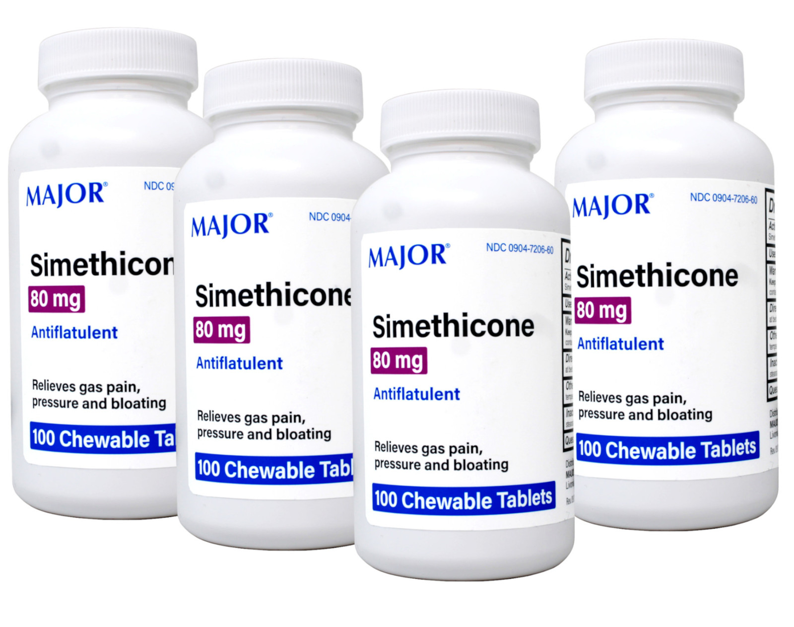 Major Simethicone Gas Relief 80 mg 100 Chewable Tablets Pack of 4