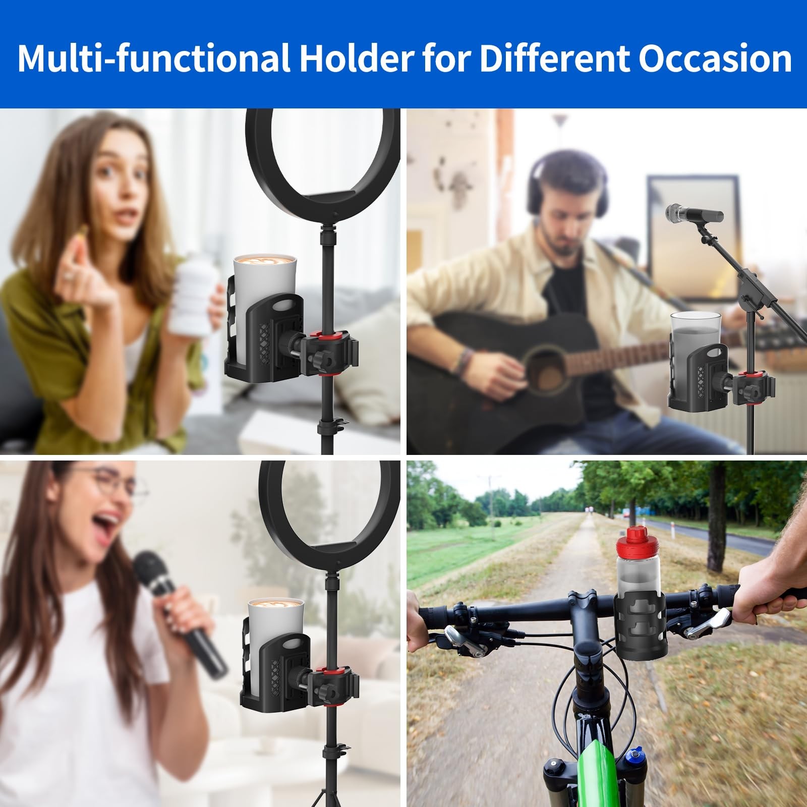 Adjustable Mic Stand Drink Holder with 360° Rotate Microphone Stand Cup Holde...