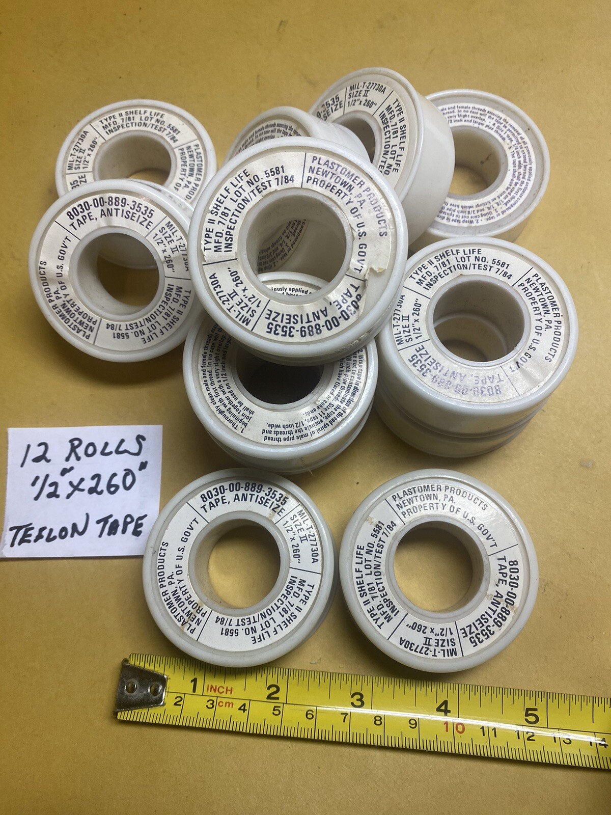 12 Rolls Tape Plumbing Thread Sealant 1/2” X 260”. Long New Old Stock
