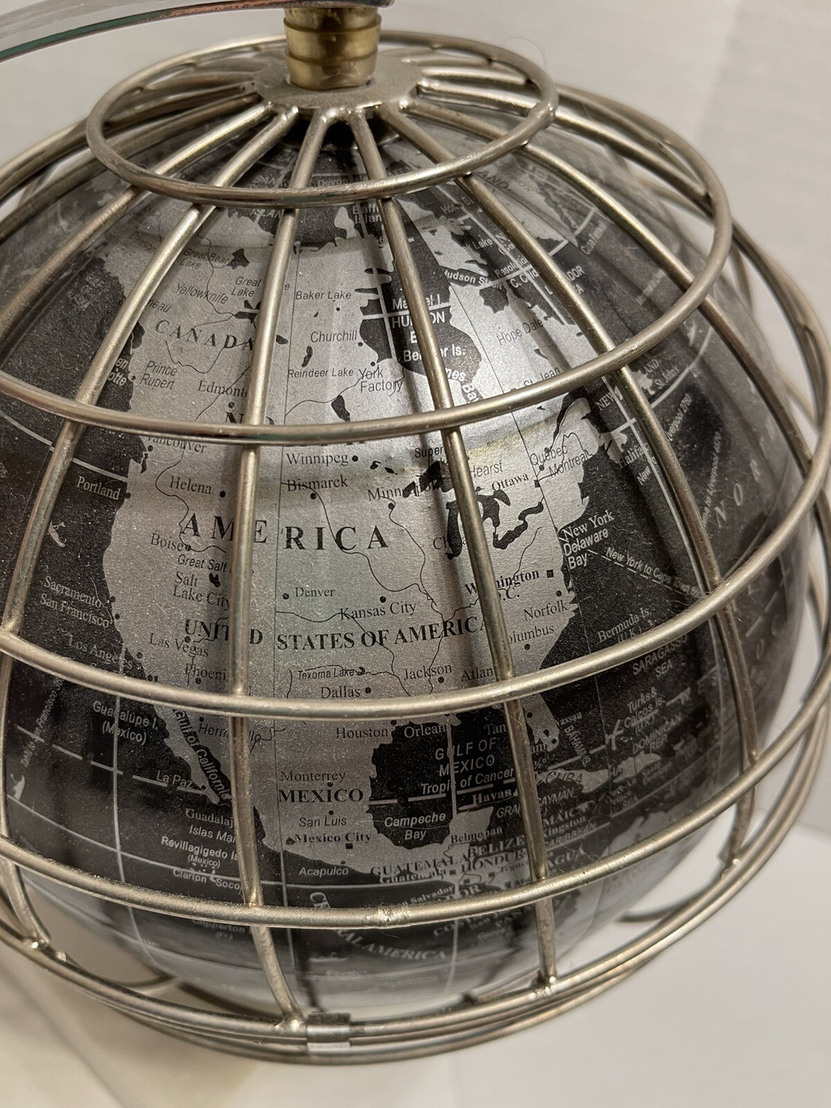 Hand Crafted Black/ Silver Spinning Globe, Marble Base, Felt Bottom