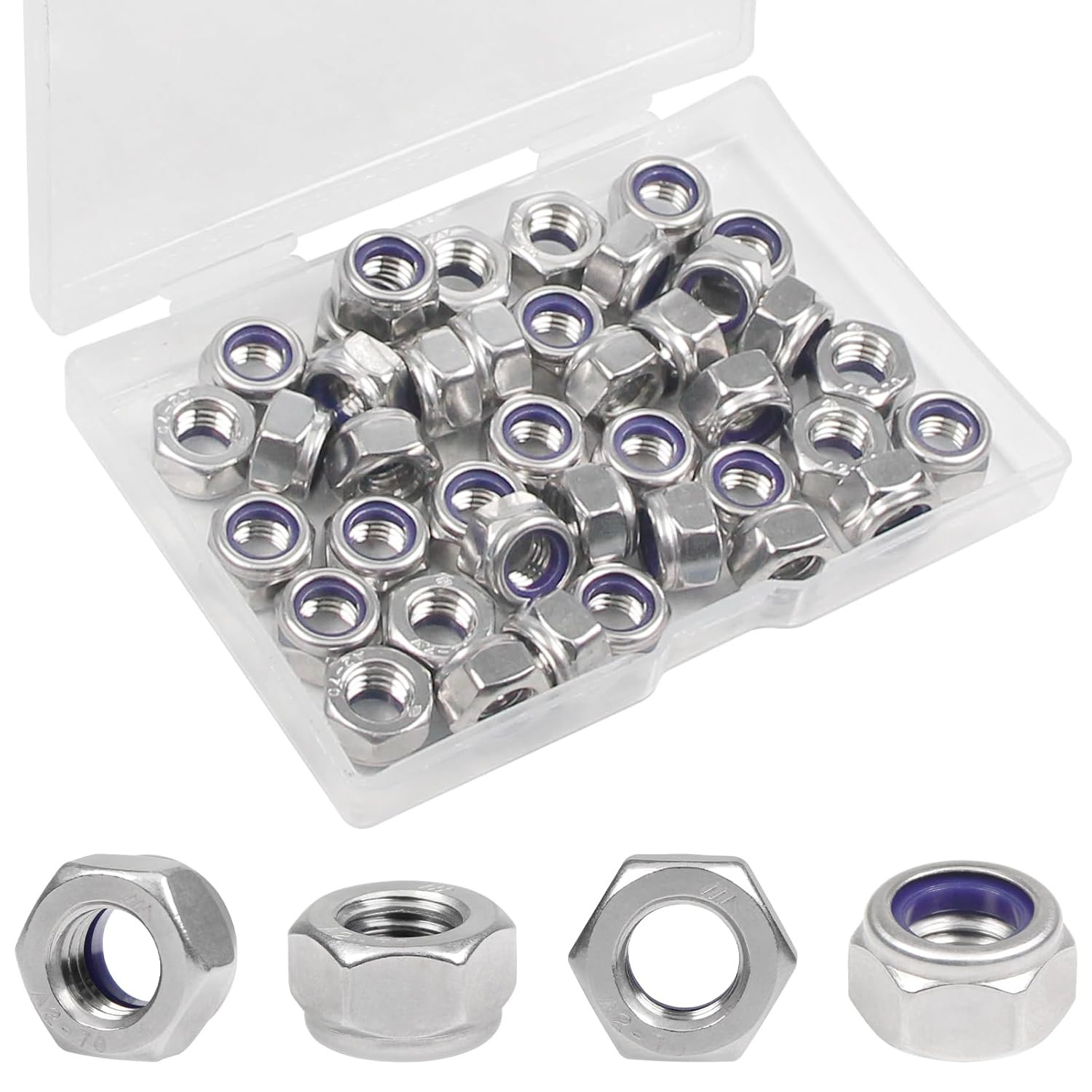 40PCS M8 Locknuts M8x1.25mm Nylon Insert Hex Lock Nuts 304 Stainless Steel Metri