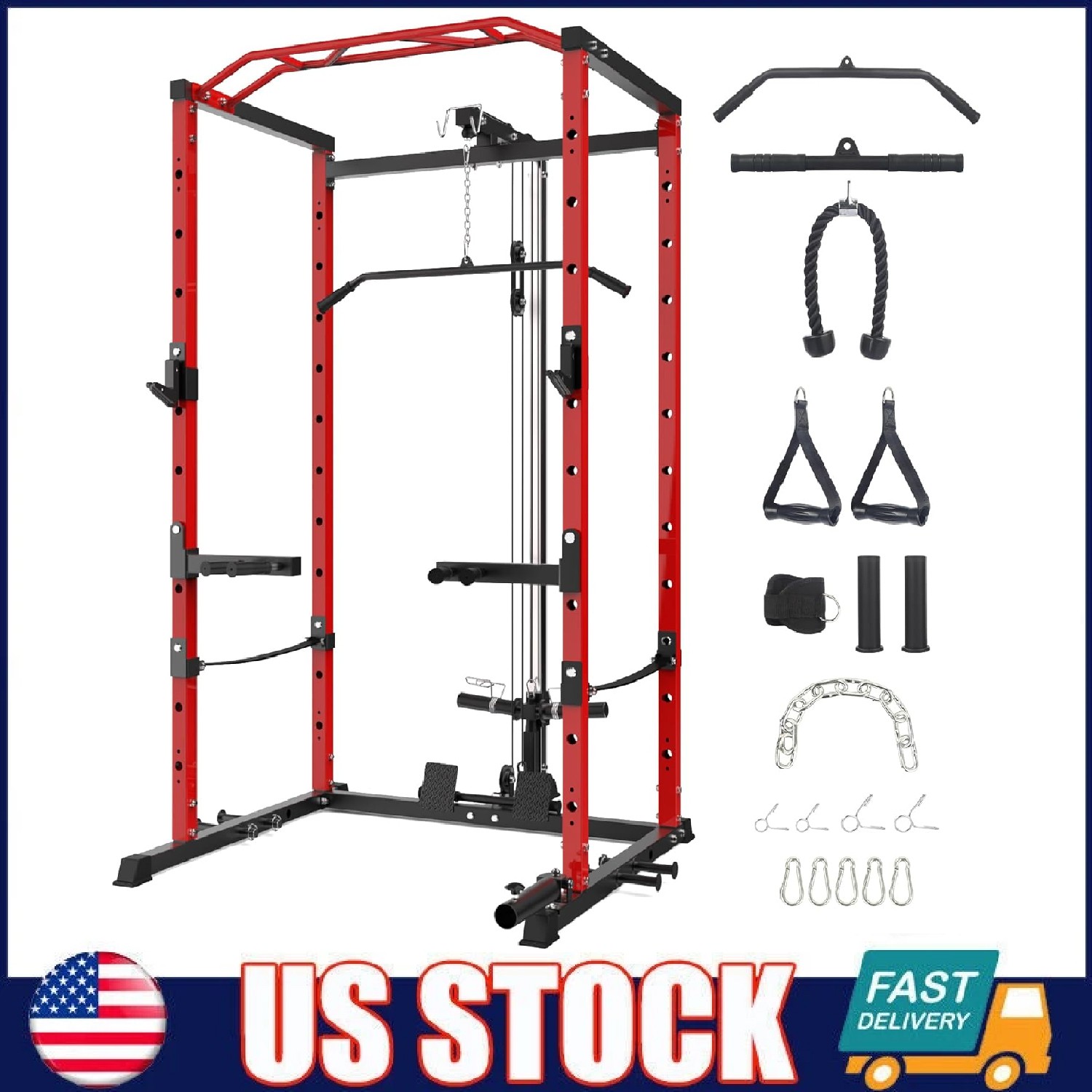 Power Cage Multi-Functional Power Rack with LAT Pulldown, Dip Bar, Weight Rack