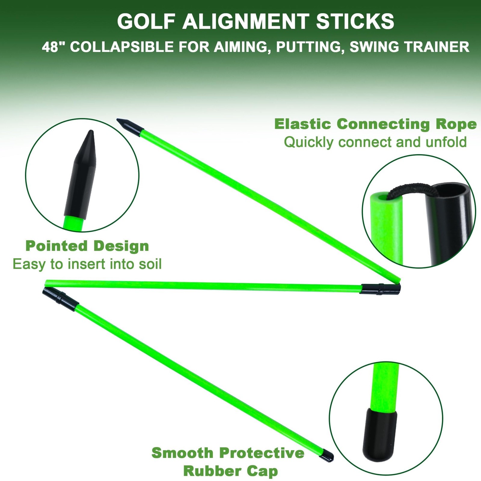 Golf Alignment Sticks 48" Collapsible Alignment Rods Golf Training Aid for Ai...