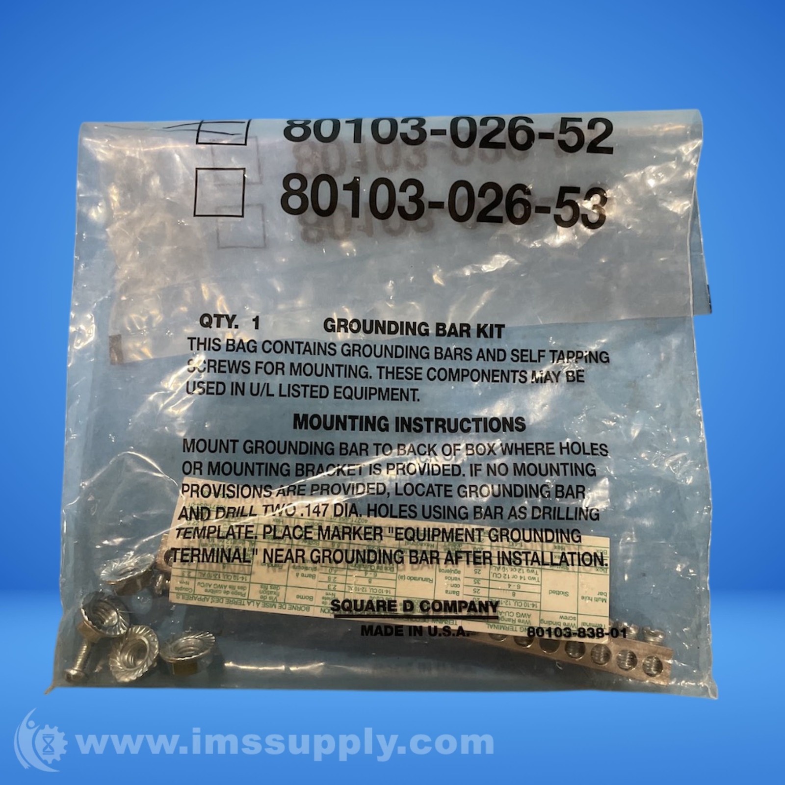 Square D 80103-026-52 Grounding Bar Kit FNFP