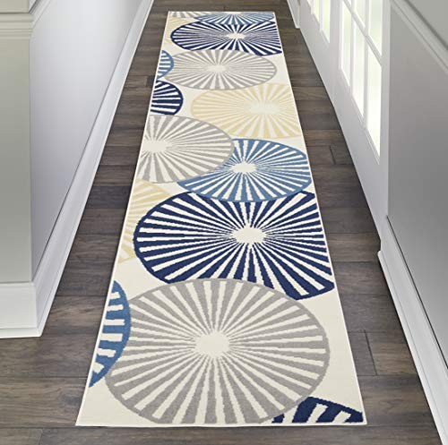 Home Grafix Contemporary White 2'3'' x 12' Area-Rug, Easy-Cleaning, Non