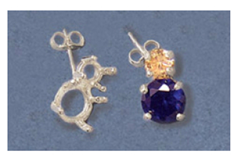 Two Round (2) Stone Sterling Silver Pre-Notched Earring Settings (8 & 5mm)