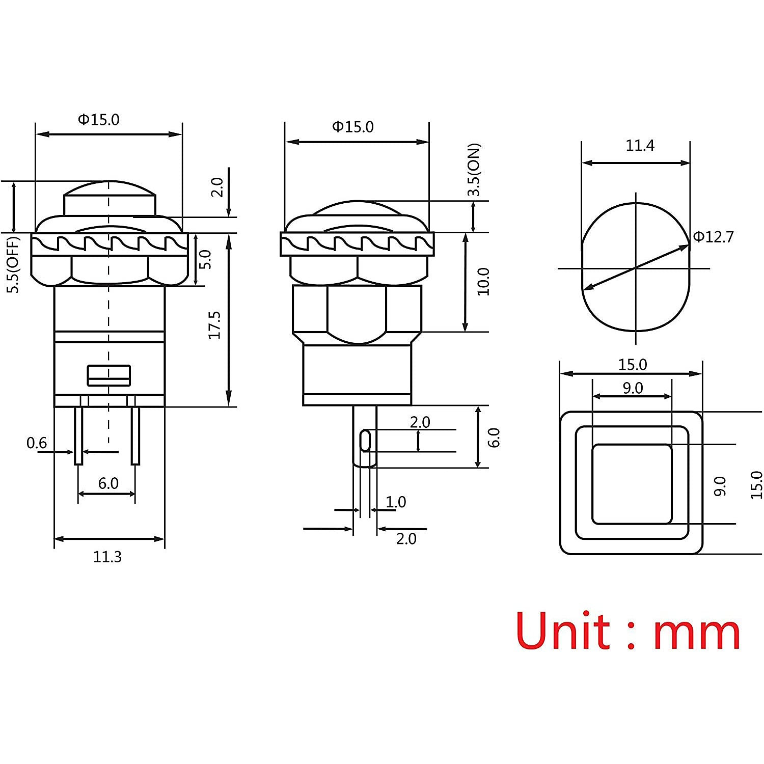 12Mm Mini Latching Push Button on off Switch Prewelded Wire,Self-Locking Micro r