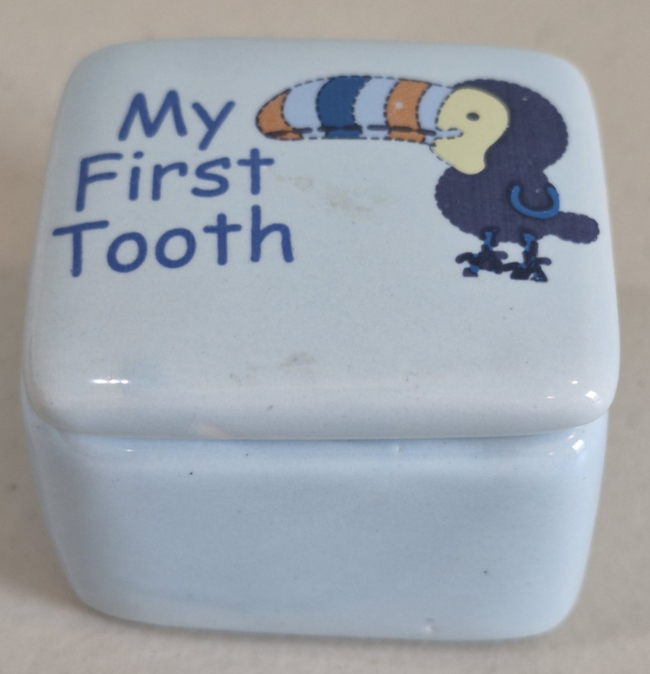 2 Ceramic Keepsake Boxes First Tooth First Curl 2"x1.75"