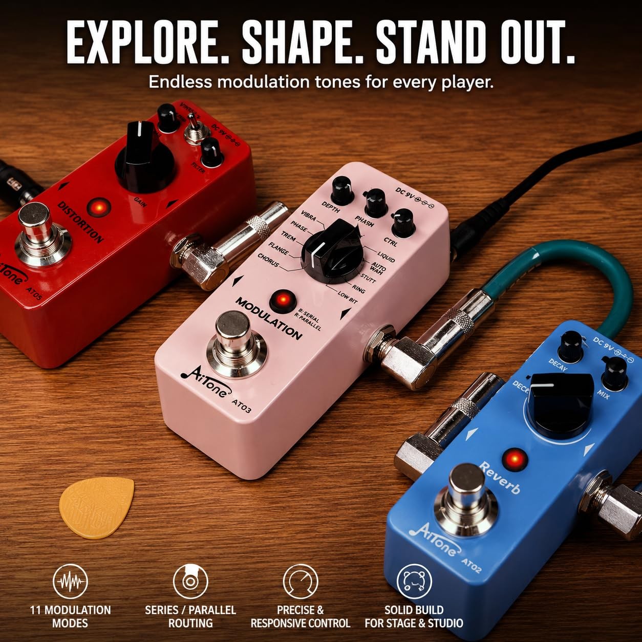 Modulation Pedal for Guitar with Chorus Flanger Tremolo Phaser Vibrato Multi ...