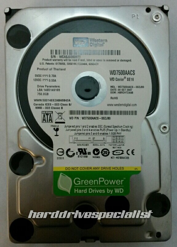 WD Caviar SE16 WD7500AACS-00ZJB0 750GB SATA DONOR DRIVE DCM:HBRCHT2AAB