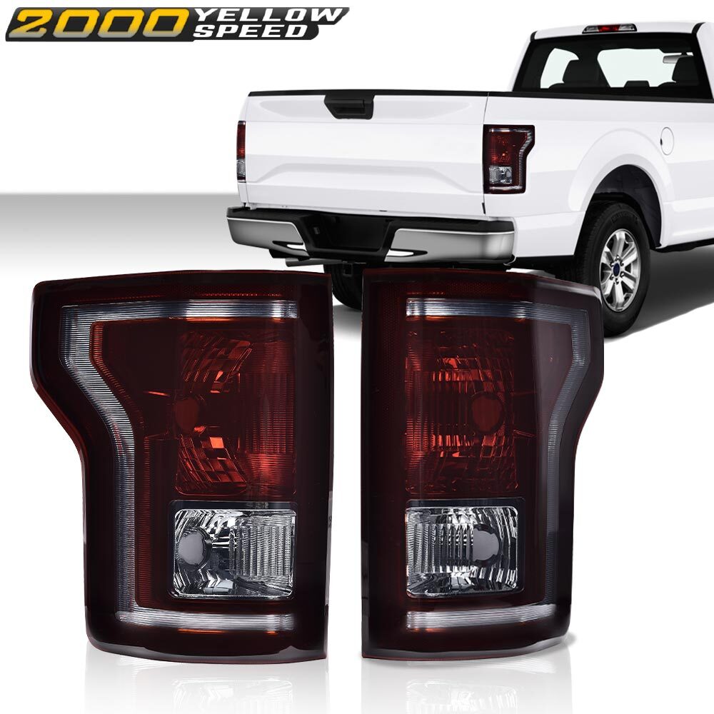 Fit For 2015-2017 Ford F-150 Smoke Rear Tail Lights Halogen Brake Lamps LH & RH