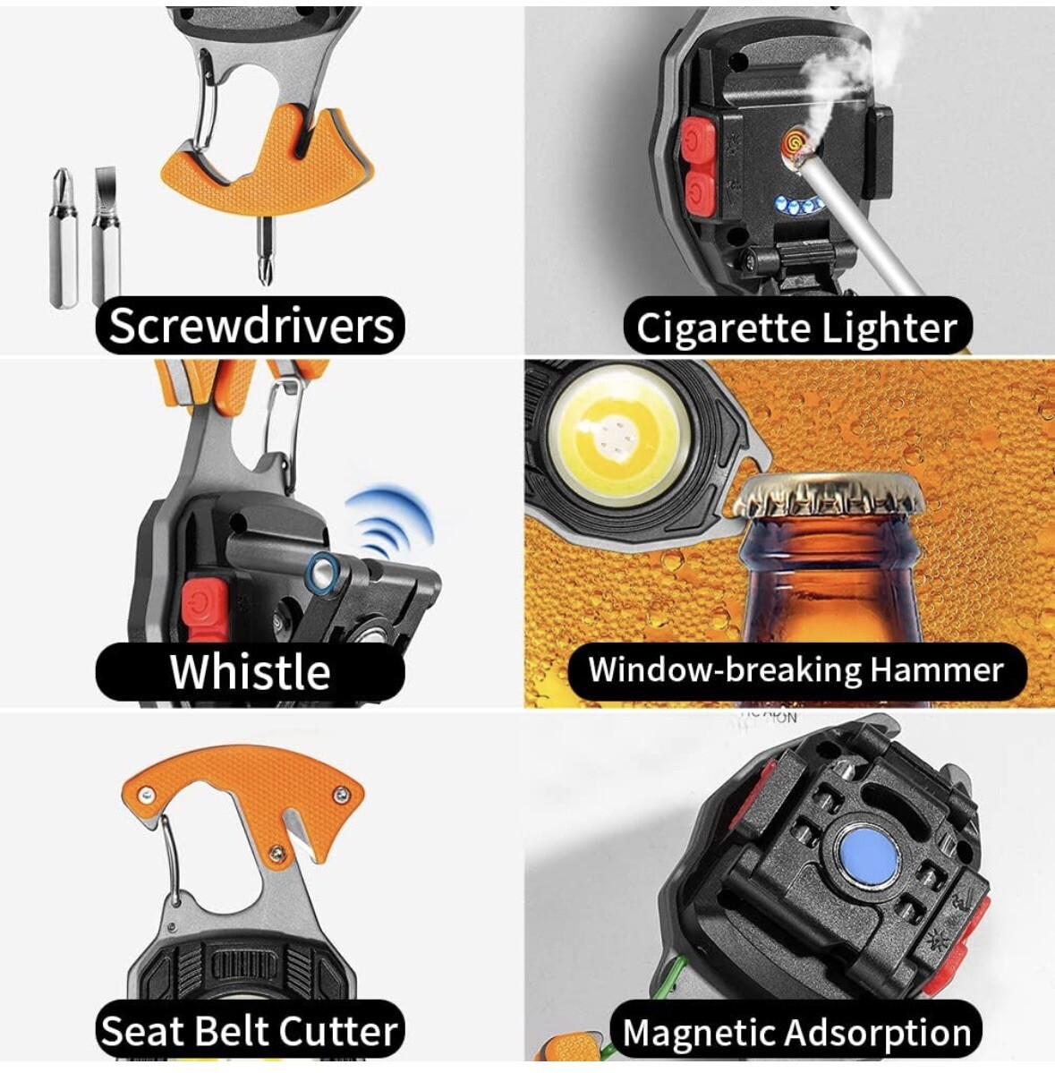 Mini Flashlight Keychain Multifunction Light Screwdriver Bottle Opener Lighter