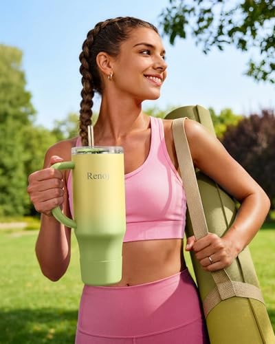 Tumbler with Handle 100% Spill Resistant FlexSlide 32oz Green Gradient