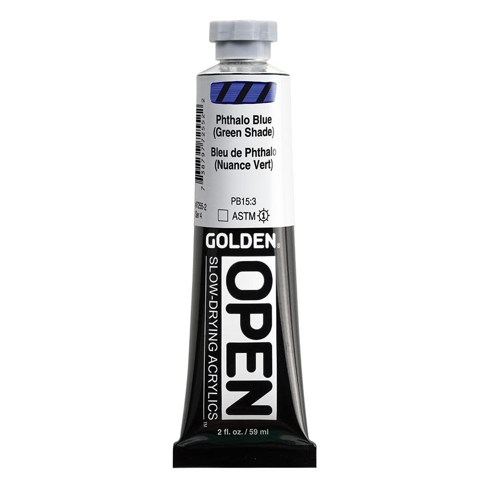 GOLDEN OPEN Slow-Drying Acrylics, 2 Fl Oz (Pack of 1), Phthalo Blue /G.S.