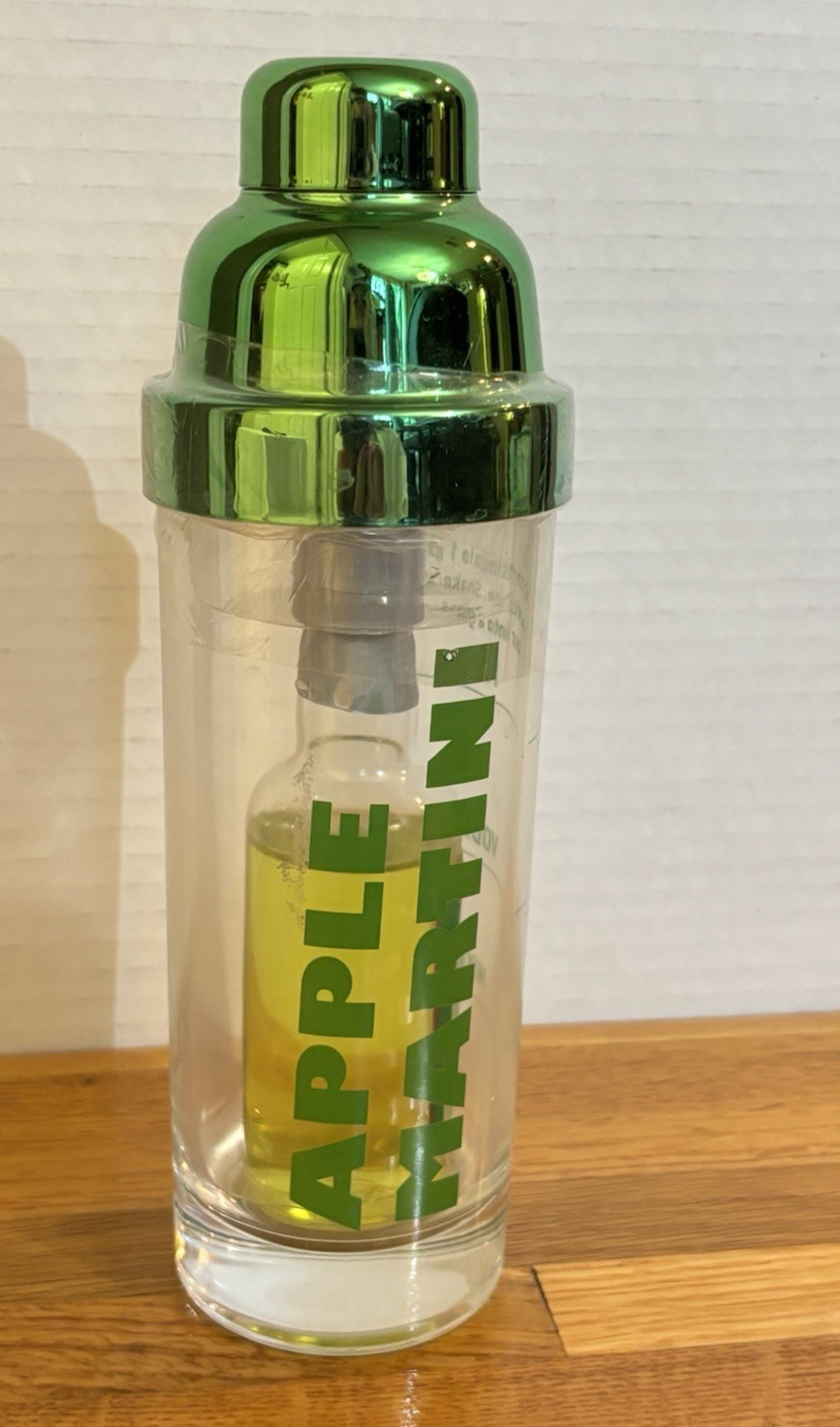 Apple Martini Glass and Shaker Set w/Apple Martini Mix Sealed Metallic Green NEW