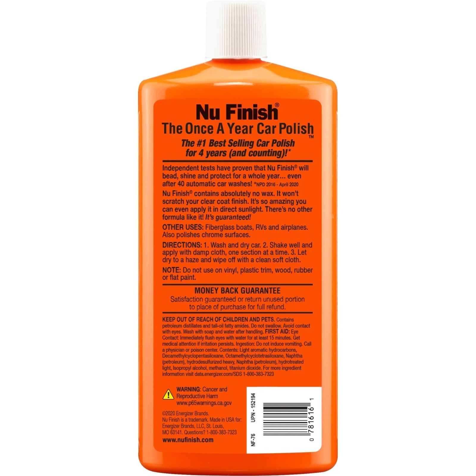 Nu Finish The Once A Year Car Polish, 16 oz. bottle