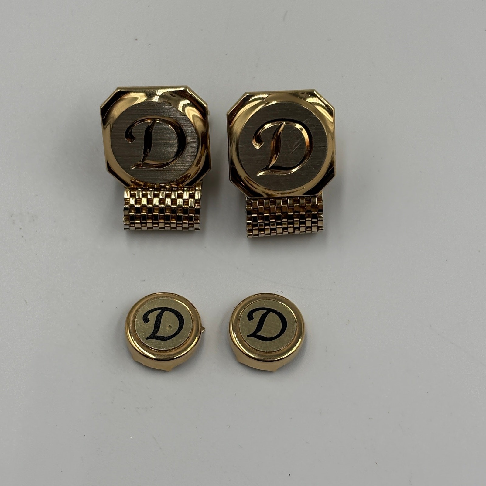 Set Vintage Initial D Monogrammed Cufflinks & Button Covers Gold Tone