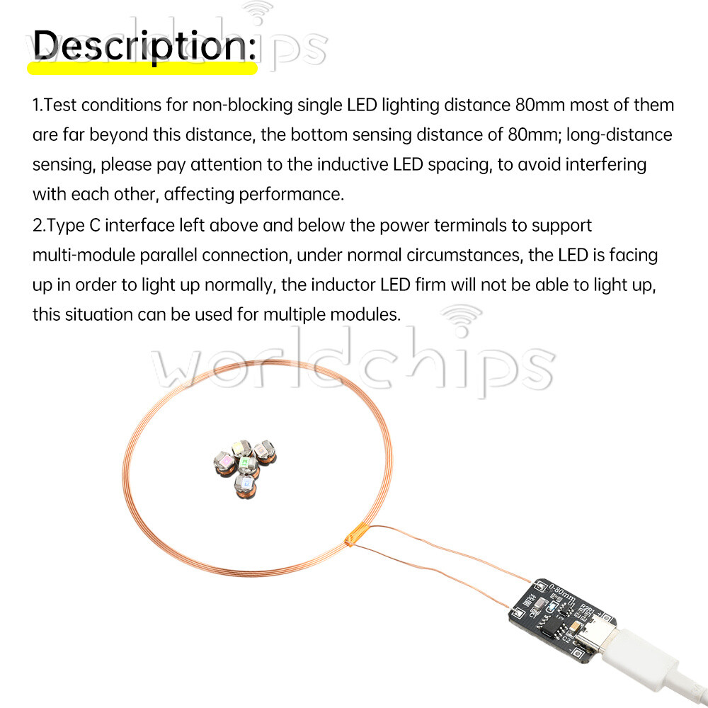 0~80mm Induction Wireless Power Supply Transmitter Coil Module + 5PCS Led Lamp