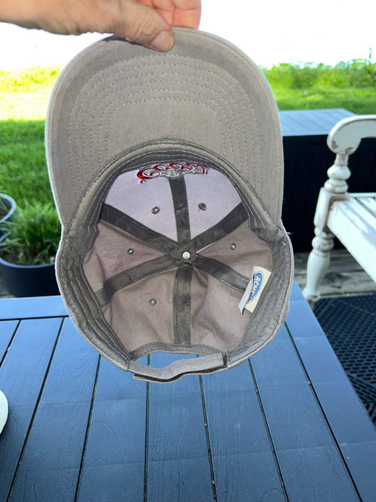 Coors Light w Mountain Red White Embroidery on Gray Hat Cap Hook Loop EUC
