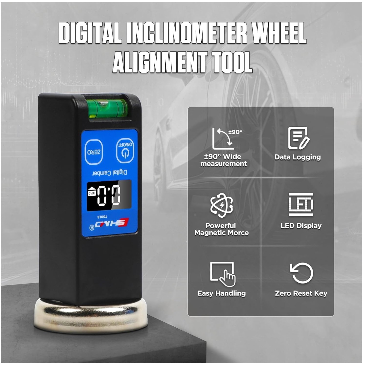 Digital Caster Camber Gauge - Magnetic Wheel Alignment Tool
