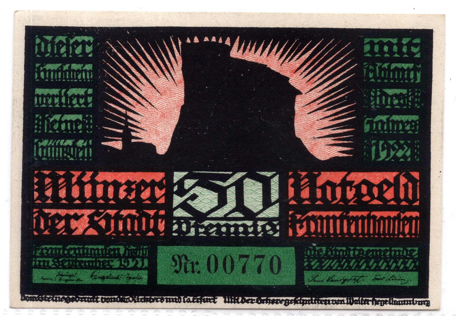 1921 Germany Frankenhausen Notgeld 50 Pfennig Note (3234)