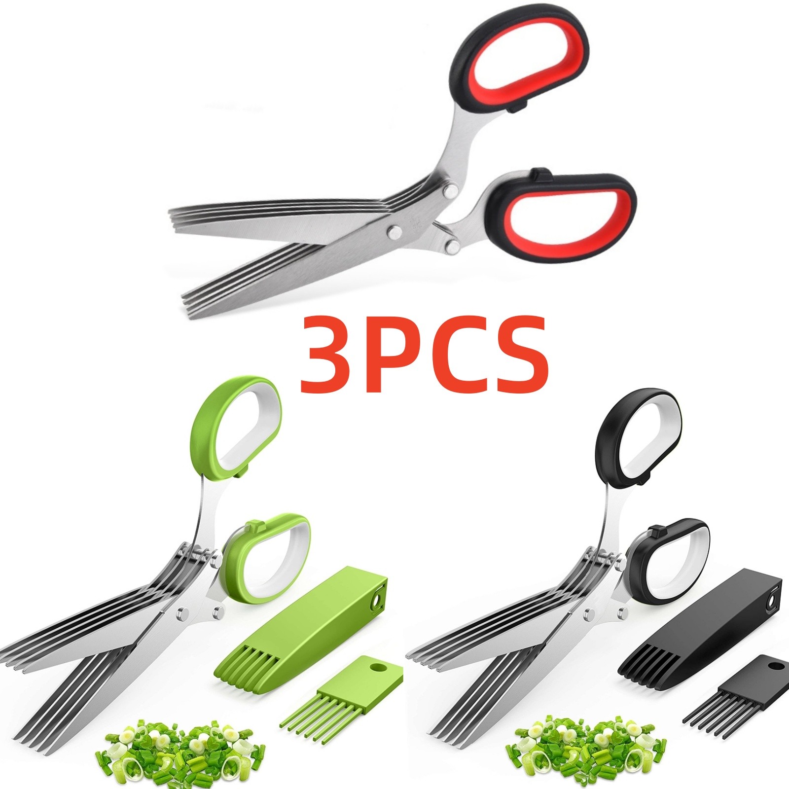 3Pack Stainless Steel 5 Blade Professional Shredding Scissors Sharp Kitchen Tool