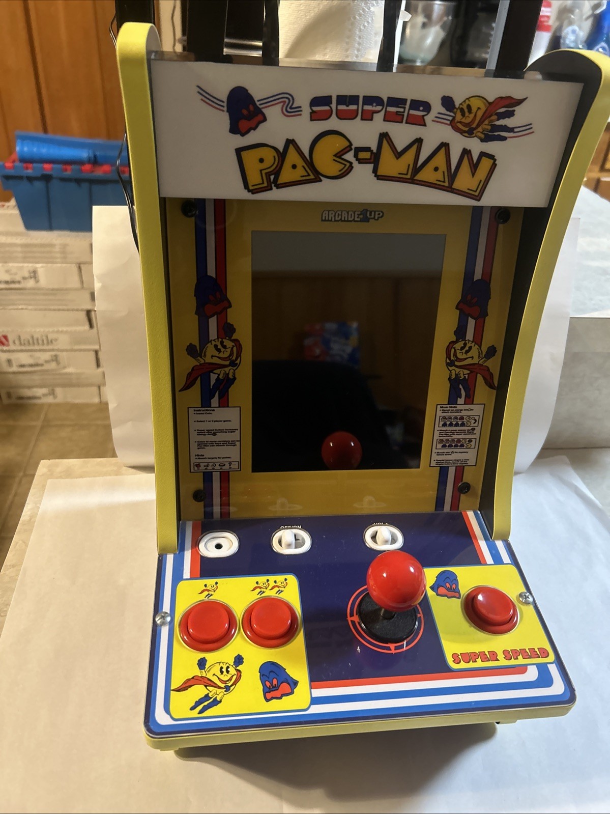 Arcade 1UP Super PAC-Man Counter Top Arcade Machine 4 Games - Tested/Working!
