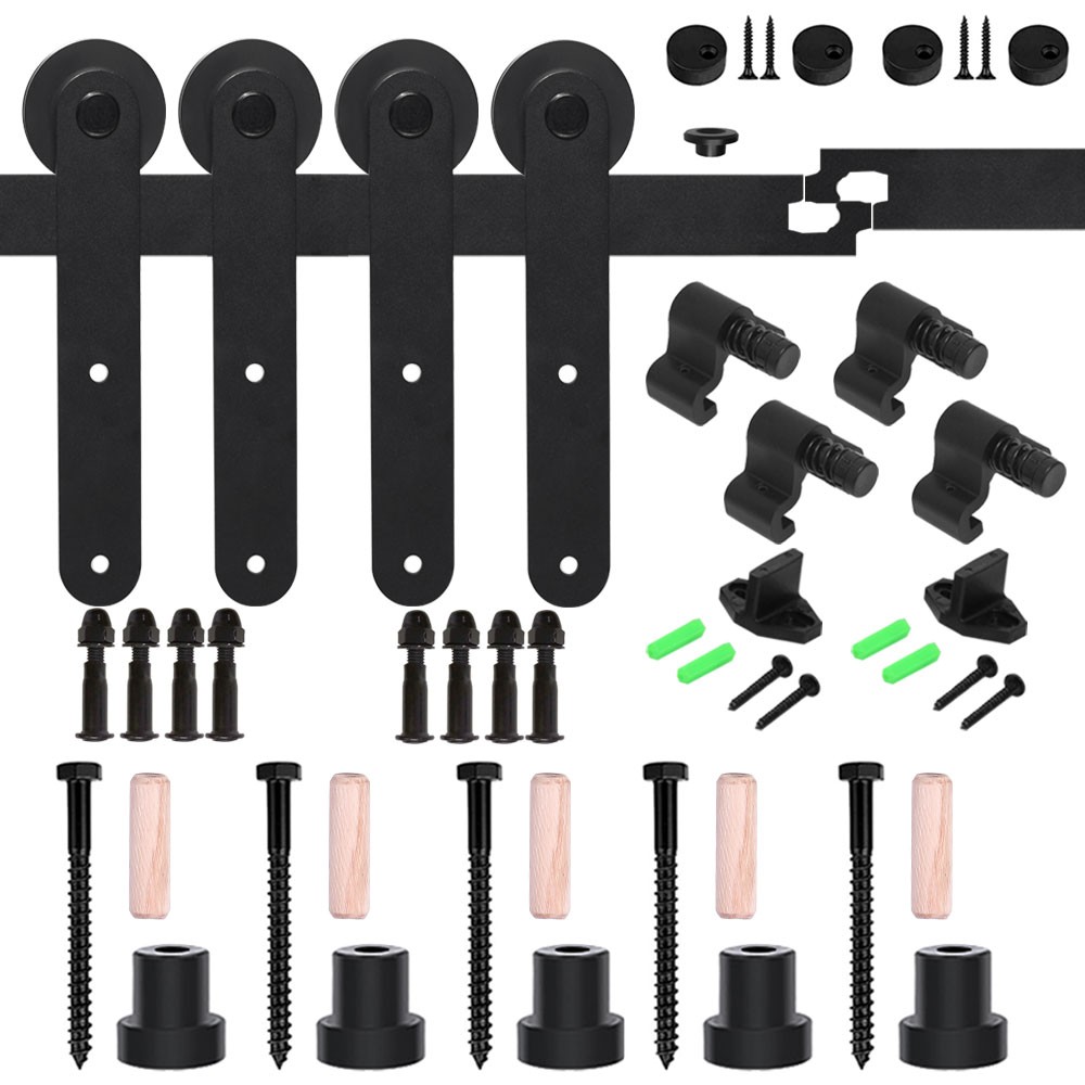 4-16FT Sliding Barn Door Hardware Kit Track Roller Kit Double Door (L Shape)