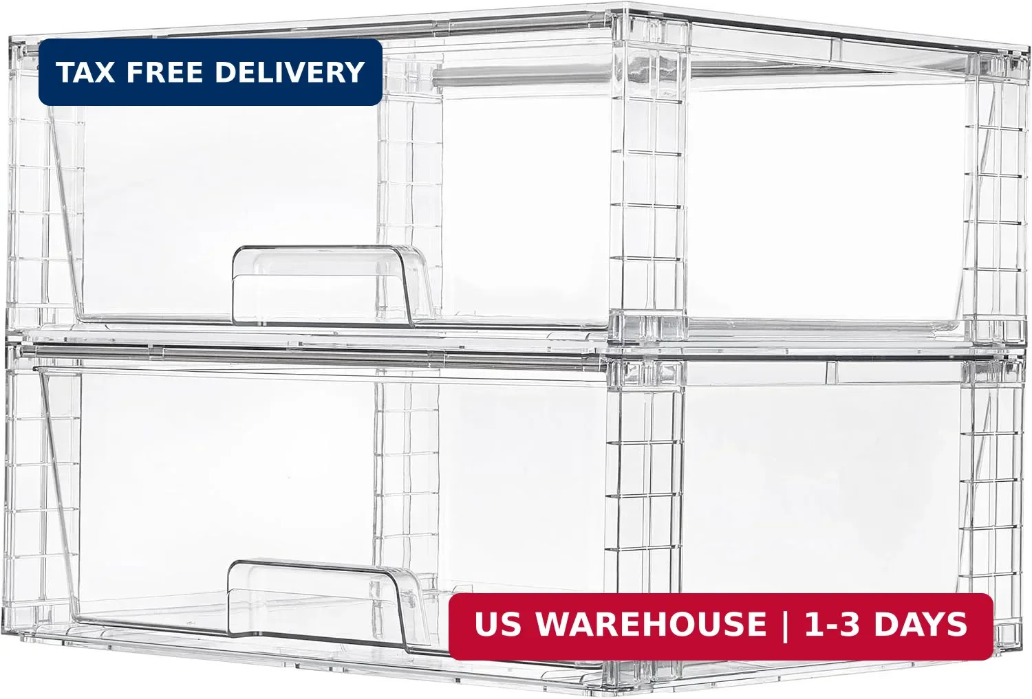 2 Pack Large Stackable Storage Drawers,Easily Assemble Clear Acrylic Ba