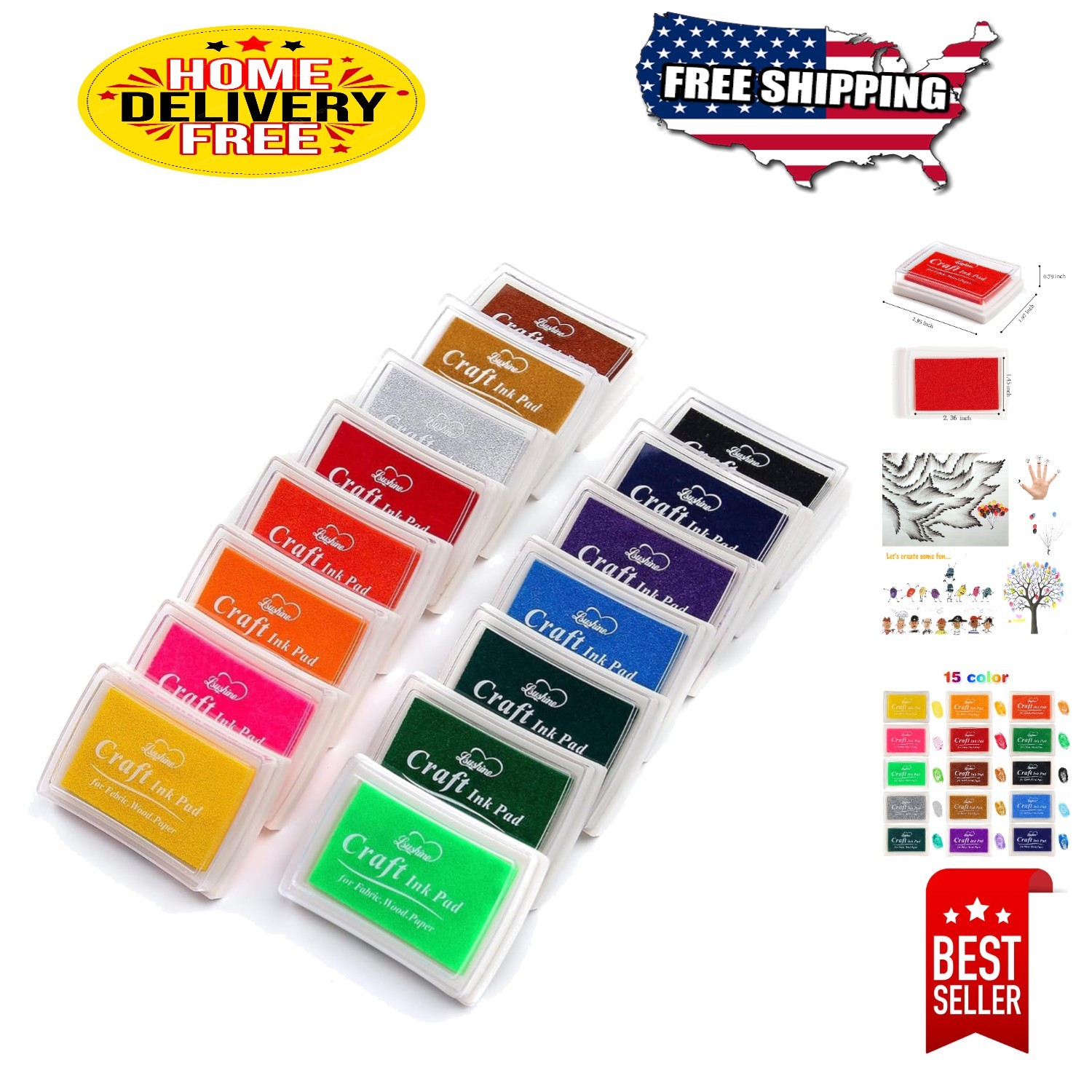 Compact 15 Color Ink Pads - Perfect for Card Making, Scrapbooking, and More