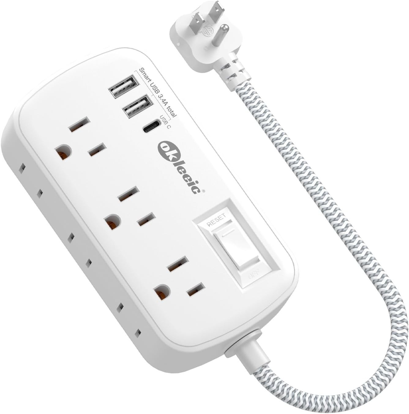 Short Extension Cord 1 ft Small Power Strip Flat Outlet Extender Surge Protec...