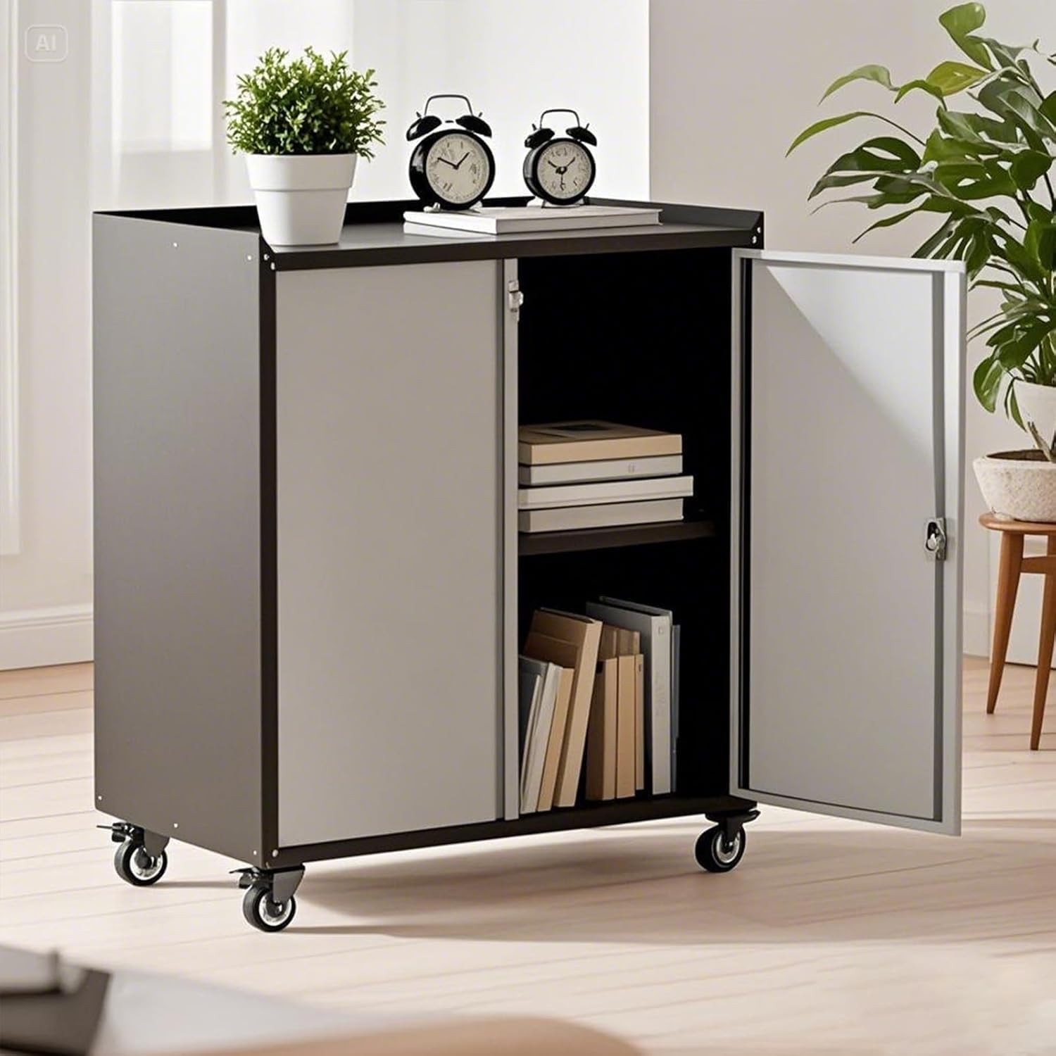2-Doors High Garage Storage Cabinet with Wheels Locking Steel Rolling Tool Chest